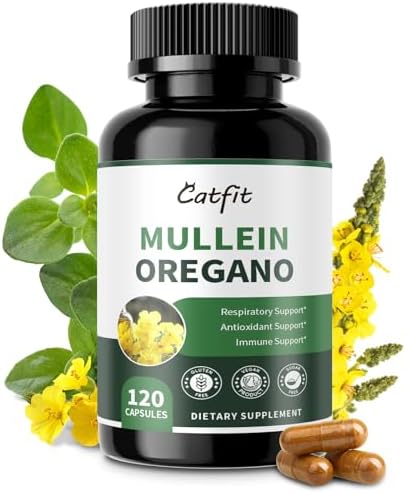 Mullein Oregano Oil Capsules for Lungs Detox-7 in 1Pure Herbal Mullein Leaf Extract, Elderberry, Turmeric,Mentha for Respiratory & Immune Support, Lung Cleanse for Smokers,Vegan,Non-GMO (120 Caps)