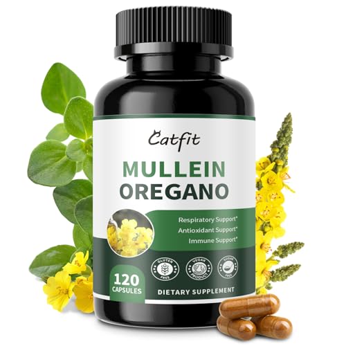 Mullein Oregano Oil Capsules for Lungs Detox-7 in 1Pure Herbal Mullein Leaf Extract, Elderberry, Turmeric,Mentha for Respiratory & Immune Support, Lung Cleanse for Smokers,Vegan,Non-GMO (120 Caps)