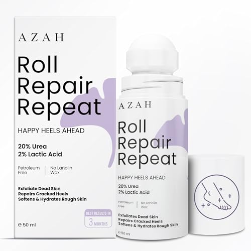Image of Azah 20% Urea Foot Roll on for Cracked Heels [50 ML] | 2% Lactic Acid, Olive Oil & Vitamin E | Dry and Crack Heel Repair Foot Cream | Exfoliates Dead Skin & Moisturise Repairs Rough Feet