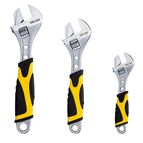 DELIXI Adjustable wrench set , Reversible Jaw Spanner Wrenches CR-V with Rubberized Handle and Box End, 6 inch, 8 inch, 10 inch
