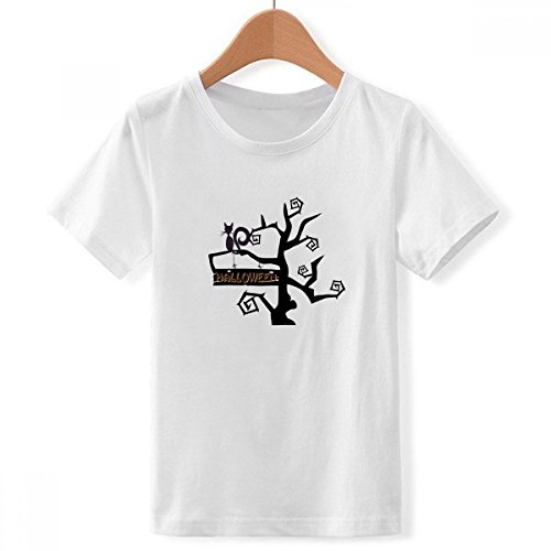T-Shirt Blanc Halloween pour Garçon avec Motif Arbre de Chat Multicolore en Taille XXXL