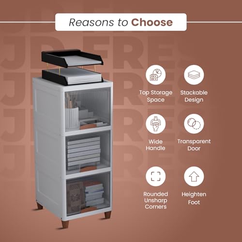 Image of JD FRESH 3 Tier Plastic Wardrobe Organizer /Foldable Cupboard for Storage /Stackable Storage Cabinet /Drawers for Storage Box /Multipurpose Storage Rack /Plastic Wardrobe Organizer (Transparent)