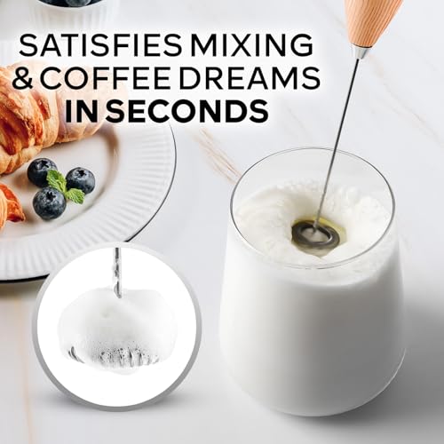 Image of Zulay Kitchen Powerful Milk Frother Wand With Duracell Batteries - Ultra Fast Handheld Drink Mixer - Electric Whisk Foam Maker for Coffee, Lattes, Cappuccino & Matcha - Z1 Motor - Maple