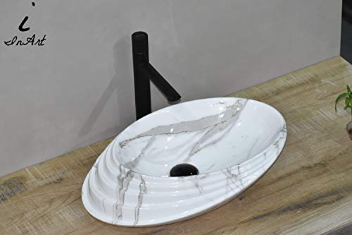 Image of InArt Designer table top wash basin for bathroom /bathroom sink /cabinet wash basin /ceramic basin /counter top basin /vanity washbasin in White Satvario 20 x 15 x 6 Inch