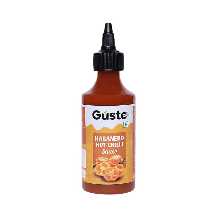 Gusto Foods Habanero Sauce - 200g | Spicy & Fiery Hot Chilli Sauce | Perfect for Cooking, Dipping & Marinating | Vegetarian, Flavor-Enhanced | Pack of 1