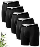 YESWEL Bamboo Boxers Mens, Longer Leg Boxer Shorts, Anti Chafing Soft Comfortable Underwear, No Itchy Labels Pants Trunks Multipack (5x Black, L)