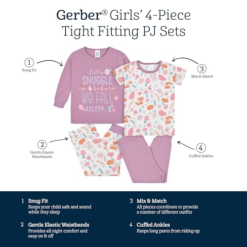 Gerber Baby-Mädchen-Pyjama-Set, 4-teilig, Unicorn Magic Pink, 5 Jahre