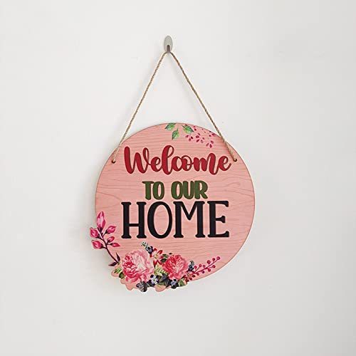 Letrero de bienvenida redondo de madera rustica para decoracion de puertas 6