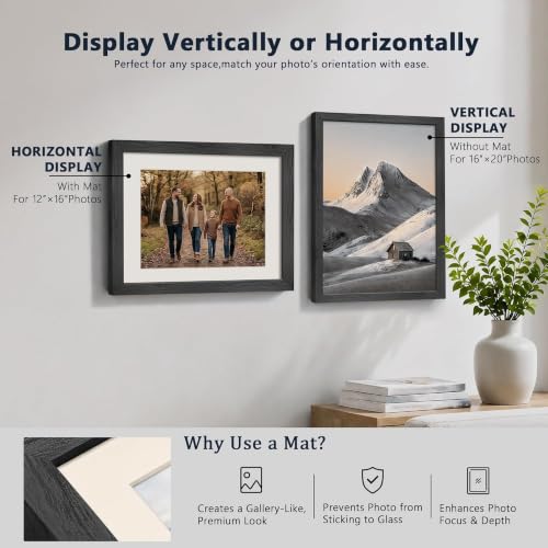 Image of VCK 16x20 Picture Frame 5 Pack, Black Exclusive Wood, Real Glass, for Print