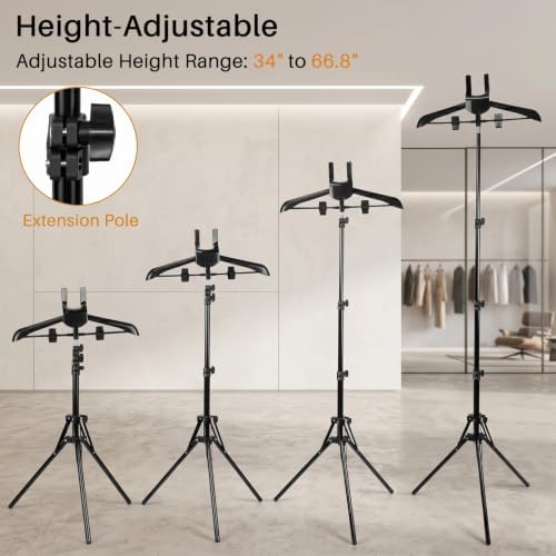 Adjustable Shirt Display Stand 34-66.8 Inch,Cap and Gown Display Stand,Multi-use Clothing Display,Foldable Steel Frame,360°Rotatable Hanger,Space-Saving,Ideal Steamer Rack Stand for Retail Vendors - 1