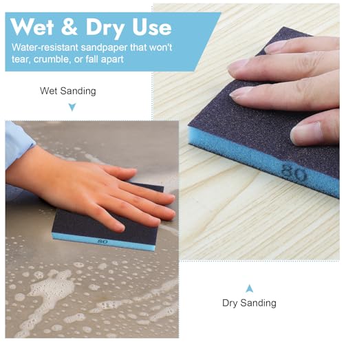 8 Stück Schleifschwamm Körnung 80 – Schleifblock aus weichem Schaumstoff für Trocken- & Nassschliff, waschbar & wiederverwendbar, Sandschwamm für Holz, Metall, Lack & Trockenbau (Blau, doppelseitig)