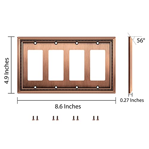 Image of Henne Bery Sunken Pearls Heavy Duty Decorative Wall Plate Switch Plate Outlet Cover (Quad Decorator, Antique Copper)