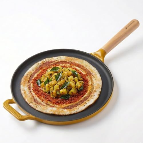 CUMIN CO. Cast Iron Non Stick Dosa Tawa 28 cm | Induction Base Cookware | 10 Year Warranty | Chemical Free Coating | Non Toxic Tawa for Dosa/Chilla | 