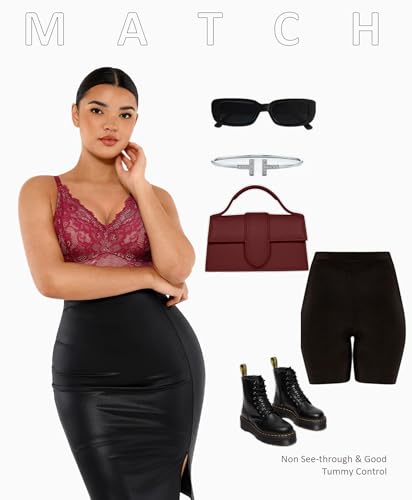 Image of FeelinGirl Shapewear Bodysuits for Women Lace Shapewear Tummy Control V-Neck Sleeveless Bodysuit Tops Jumpsuit