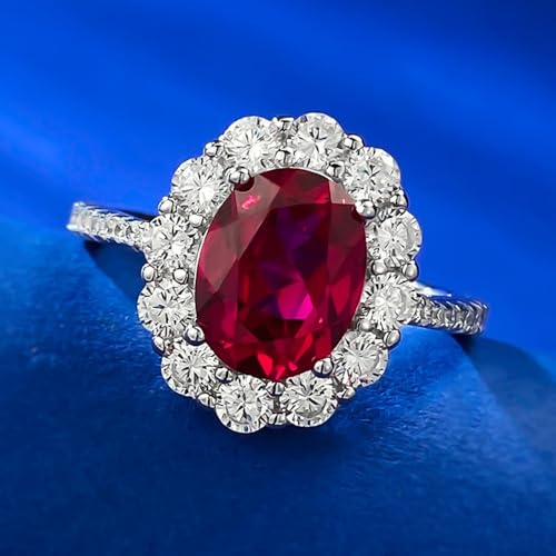 3CT Oval Cut Red Lab Grown Diamond Ring, 18K White Gold Plated Multi-stone Engagement Ring, D Color Sterling Silver Simulated Diamond Ring, Promise Ring for Her3