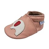 YIHAKIDS Krabbelschuhe Babyschuhe Lauflernschuhe Kleinkind Lederschuhe Hausschuhe Elefant Weiche Sohle Lernlaufschuhe (Size M, Pink, 6-12 Monate, 21/22 EU)