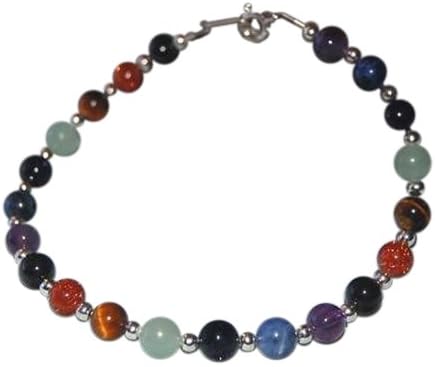 ShoreThing UK Classic Style Sterling Silver Chakra Mixed Gemstone Anklet Rainbow : 10-10.5 inches but can be Made to Measure Red/Orange/Yellow/Green/Blue/Purple/Silver
