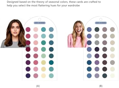 Ultimate 12 Season Color Analysis Template Cards (Set of 2),Portable Color Matching Guide for Outfits & Makeup,Scratch-Proof Double-Sided Palette with 60+ Color & Bead Ball Chains (Soft Summer) — view 3