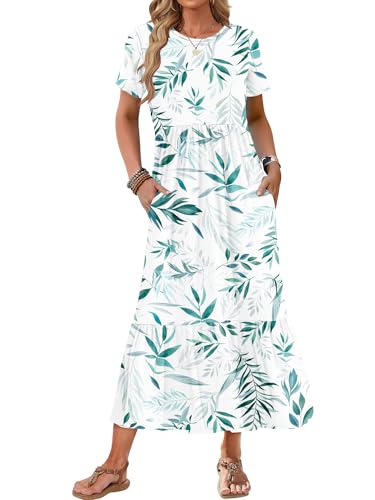 Image of AUSELILY Womens Summer Dresses 2025 Short Sleeve Maxi Dress Crewneck Casual Sundresses with Pockets