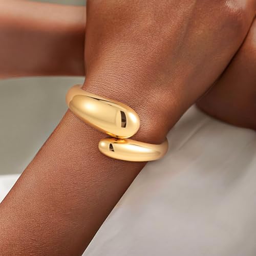 Yowivon Gold Bangles Bracelet for Women, Irregular Chunky Gold Bracelet Teardrop Wave Twisted Hinged Open Bangle Bracelets, Non Tarnish 18K Gold Plated Thick Cuff Bracelets Trendy Jewelry Gifts2