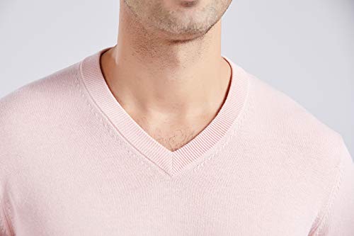 Gilboa Men's 100% Cotton V-Neck Pullover Sweater, Pink, L #TOP3