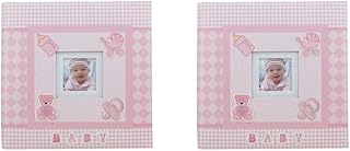 Juego de 2 200 bolsillos para el crecimiento del bebé, viajes, fiestas, fotos, fotos, cartas, tarjetas de felicitación, álbum de almacenamiento, regalo de cumpleaños, color rosa