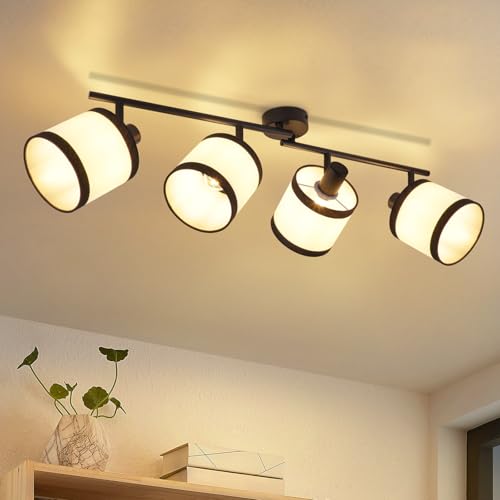 Glitzerlife Foco de techo 4 luces negro para pasillo - Lámpara de techo LED E14 foco vintage de tela giratorio 350° estilo retro para dormitorio salón cocina y estudio (bombilla no incluida)