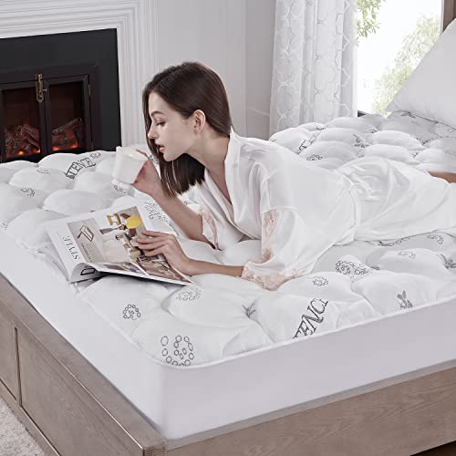 Image of Softhour Padded Topper Twin Size 40% Tencel Blend Rayon from Bamboo and Cotton Filled Mattress Cover, Thick, Luxurious and Comfort Mattress Pad, Deep Pocket for 21 inch Mattress