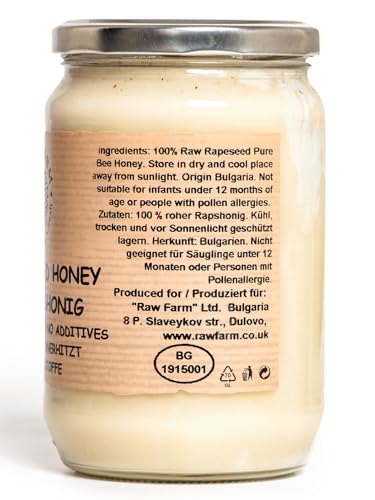 900 g Pure Raw Rapeseed Honey - Unfiltered, Unheated, Unprocessed, Cold-Extracted – Rich in Enzymes & Pollen, Straight from RAW FARM Bee hives (900, Rapeseed)