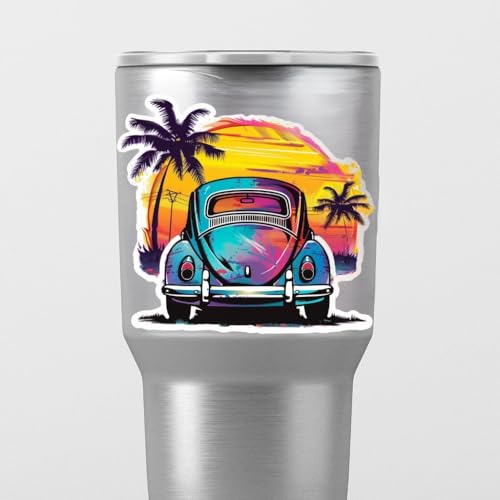 Image of Cool Summer Beetle Vibrant 66 Vinyl Bumper Decal Sticker for Car, Bike, SUV, Truck, Helmet, Laptop, Water Bottle, Notebook, Window, Guitar, Skateboard etc Waterproof 5 inches