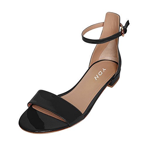 YDN Womens Chic Block Low Heel Sandals Open Toe Ankle Strap Patent Comfortable Walking Dress Flat Shoes Size 4-15