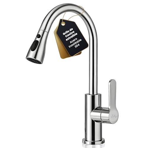 ZALEZ - Grifo Cocina Extraible - Grifo Cocina Fregadero con 3 Modos Giratorio 360° - Acero Inoxidable 304 con Torneira Cozinha - Cabezal Rociador de ABS Fregadero Cocina - Ahorro de Agua 30%.