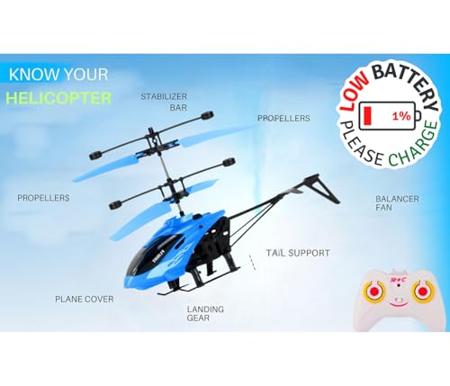 Image of RC Helicopter with Hand Gravity Sensor for Kids Flying Remote Control Toy, Chargeable LED Light & Smart Safety Sensor, Indoor Outdoor Play, for Boys & Girls - Pack of 1 ((Blue)
