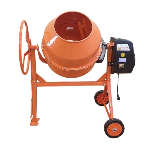 Bauswern Betonmischer BAU180, 180L Trommel, 1050W Motor, Orange, Stahlrahmen mit Metall-Zahnkranz, Kunststoffräder, Kipp-Handrad