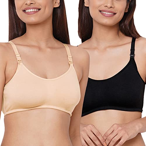 Image of Inner Sense Organic Cotton Bamboo Nursing Bra for Women I Non Padded Feeding Bra with Keyhole Back and Wire Free I Maternity Innerwear with Full Coverage (Combo Pack)