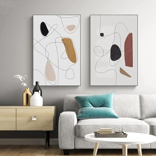 Toile nordique lignes noires art abstrait moderne 70x100 cm lot de 2 affiches