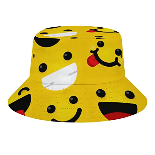 Chapeau bob créatif jaune smiley tendance de voyage pliable avec protection UV imprimé chapeau cloche plage pêcheur chapeau pour adolescents femmes hommes voyage essentiel, Style 19, taille unique Cover