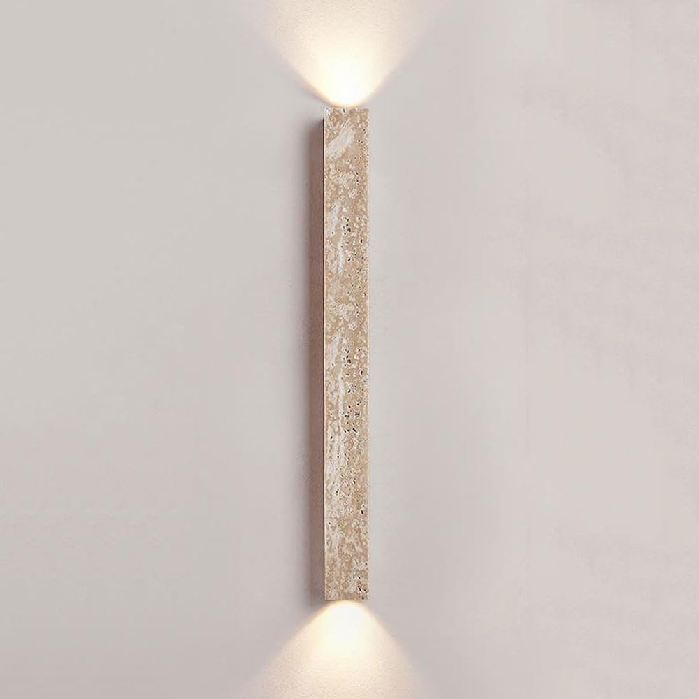 SXWNBIFH Up Down Stone Wall Sconce Rectangle Yellow Travertine Wall Light Fixture Modern Linear Wall Lamp, 23.6 39.3 Long Wall Lighting Fixture for Bedroom Living Room Hallway Dinning Room
