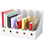Magazine Files Holder, Cardboard Magazine Rack Pack of 5 with 5 Labels A4 File Organiser Box Recyclable Paper Files Folders for School Office Desktop File Paper Divider Storage（White）