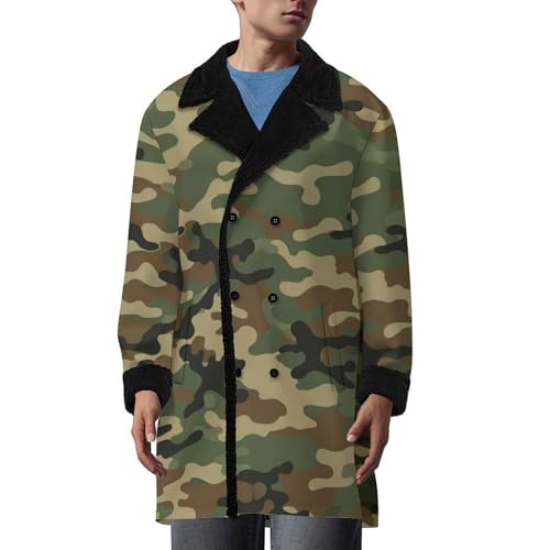 Meaudiwes Fashion Warm Overcoat Double Breasted Trench Coat Lightweight Jacket Windbreaker Green Camouflage Army Camo