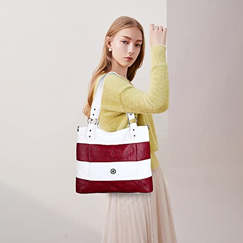 Image of Angel Kiss Hobo Shoulder Purses for Women Large Soft Washed PU Leather Stripe Crossbody Handbags