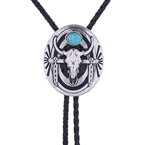 Image of GelConnie Bolo Tie for Men Women Western Cowboy Turquoise Leather Necktie | Natural Stone Bolo Tie Necklace for Women Rodeo Cowboy Leather Necktie Native American Western Cowgirl Ties Adjustable Cord