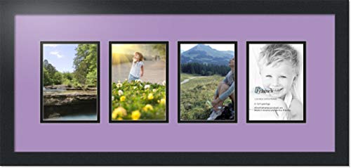 ArtToFrames Collage Photo Frame Double Mat with 4 - 5x7 Openings and Satin Black Frame