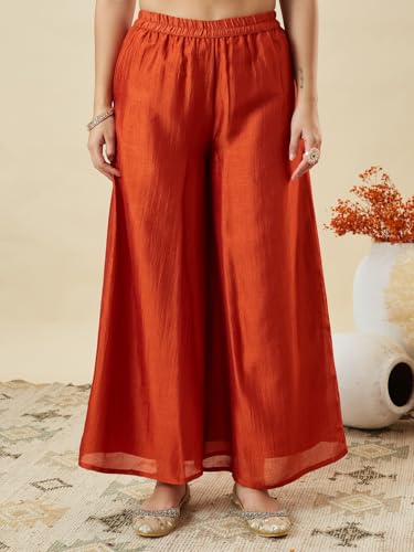 Image of MOKOSH Women's Silk Embroidery Kurta Sharara with Dupatta | Kurta Set | V Neck Full Sleeve Ethnic Suit | Indian Kurta Outfit with Sharara |3 Piece Outfit