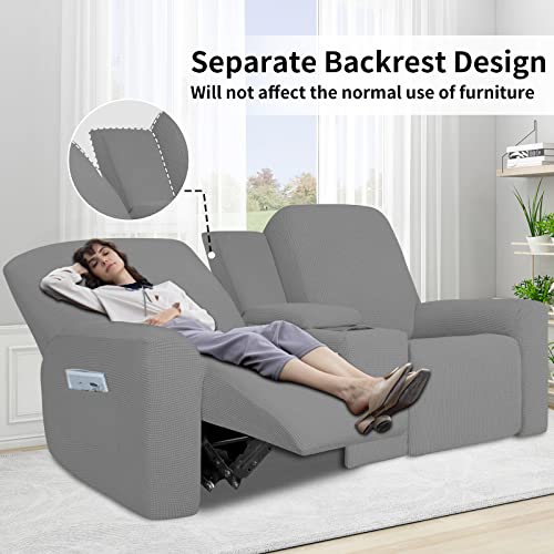Image of Easy-Going 1 Piece Reclining Loveseat with Middle Console Slipcover | Stretch 2 Seater Loveseat Recliner Cover with Holder and Storage, Recliner Couch Sofa Cover, Furniture Protector Light Gray