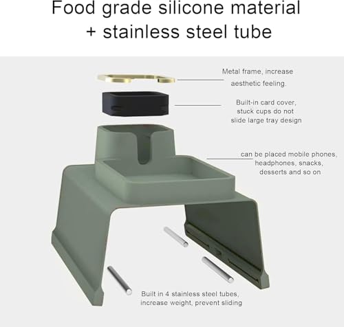 Image of Couch Cup Holder Tray, Multifunction Large Tray Sofa Arm Cup Holder Spill Proof Nonslip Base for Office for Dormitory (Green)