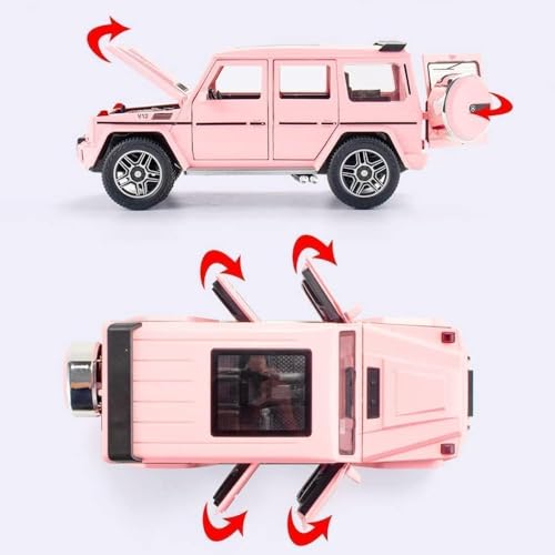 Image of WORSHIPER Alloy Metal Pull Back Die-cast Car 1:24 Big Mrcedes AMG G63 G-Klessa Diecast Metal Pullback Toy car with 6 Openable Doors & Light, Music Boys Gifts Toys for Ki (1:24 G-KLESSA - Pink Color)