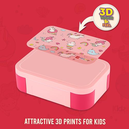 Image of CELLO Kidzbee Galaxy Pink Parade Insulated Kids Lunch Box with Inner Steel Box, Pink | 3D Touch & Feel Designs Tiffin Box | Leak Proof & Break Resistant | Ideal for School & Picnic