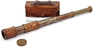 Stempunk Gift Handheld Pirate Brass Spyglass Telescope with Leather Case/Sailor Home Decor Pirate