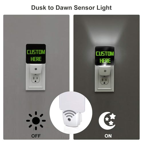 Image of Personalized Lamp 2 Set Custom LED Plug-in Night Light with 2 Different Pictures Photos, Text Auto Sensor Text Nightlights for Bedroom Bathroom Decor Gifts